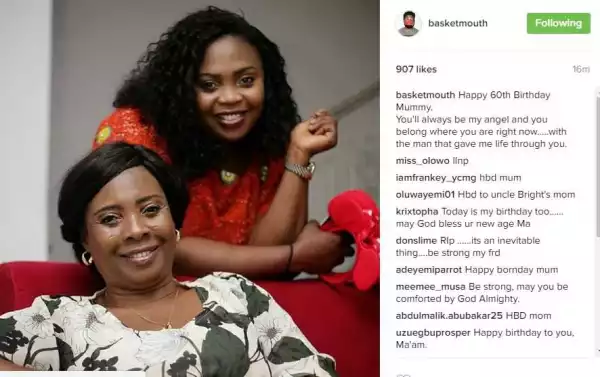 Comedian Basketmouth Celebrates His Late Mother’s 60th Posthumous Birthday